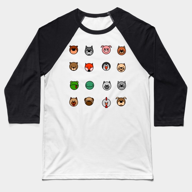 Animal Faces Pet Heads Circle Pack Baseball T-Shirt by W.Pyzel